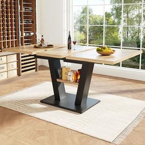 Eettafel telescopische tafel (118-157 x 70 x 75 cm), tafel, keukentafel, uittrektafel, met behulp van interne inlegplaten uittrekbaar tot 118-157 cm, voor keuken en woonkamer (houtkleurig, 118-157 ×