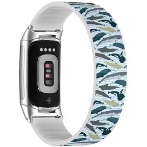 RYANUKA Solo Loop band compatibel met Fitbit Charge 5 / Fitbit Charge 6 (Whales Modern Texture) rekbare siliconen band band accessoire, Siliconen, Geen edelsteen