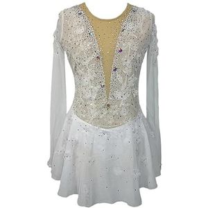 Wit,4/6,PONNYC Kunstschaatsjurken Met Lange Mouwen Voor Meisjes Appliqué Schaats Kleding Handgemaakte Turnpakjes Voor Artistieke Gymnastiek Glanzende Winter Sport Outfit Met Strass