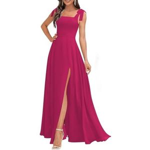 Chiffon bruidsmeisjesjurken voor dames, met spleetplooien, formele avondjurken, grote maten, Fuchsia, 32
