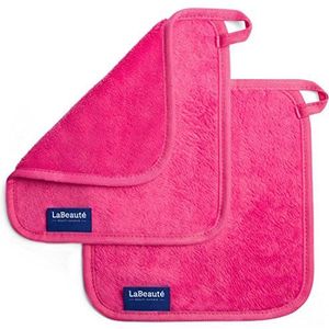 LaBeauté Makeup Remover Gezichtsdoeken (2 stuks), Gezichtsreiniging Microfiber washandje, wasbaar en herbruikbaar (21x21cm, roze)