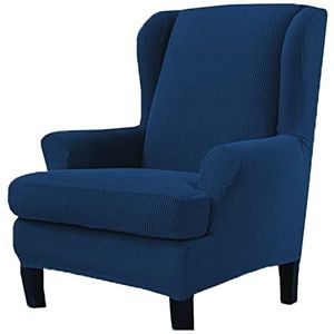Stretch wingback stoel sofa slipcover, 2-delige bank deksel meubels beschermer bank zacht met elastische spandex jacquard wingback stoel cover Hoezensets (Color : Deep blue)