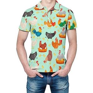 Kippenfiguren in verschillende houdingen Hen Heren Shirt met korte mouwen Golfshirts Regular-Fit Tennis T-Shirt Casual Business Tops