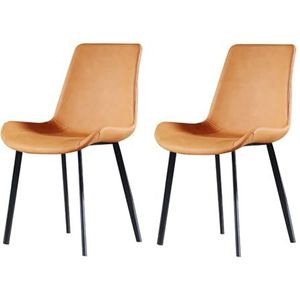 Meal Chairs 2 STKS Eetkamerstoel, PU-gestoffeerde hotel/restaurant-achterstoel, zwart ijzeren stoelframe Bureaustoel Accentstoel Metalen ijdelheid loungestoel met rugleuning for slaapkamers(B)