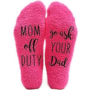 Malinsi Sokken Dames Antislip - Grappige Fluffy Huissokken - Mom off Duty - One Size - Cadeau voor haar - Housewarming - Verjaardag - Moederdag - Geschenk vrouw