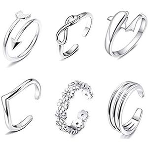 Ringen Zomer strand vakantie knokkel voet ring open teen ringen set for vrouwen meisjes vinger hart ring verstelbare sieraden 925 Sterling Zilver Ring (Color : 6PCS, Size : Rose Gold Color)