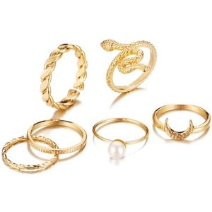 OLACD Mode Faux Parel Geaccentueerd 6 STKS Midi Ringen - Legering Snake Joint Vinger Ringen, Niet-edelmetaal