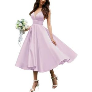 HPPEE Korte Trouwjurken voor Bruid Satijn Prom Jurk V-hals Prom Jurken Formele Avondjurken WYX566, Blush Roze, 40