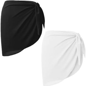 SYEYCW 2 stuks pareo voor dames, zee, strand, pareo, sarong voor rokken, bikini-afdekkingen, veelzijdig bruikbaar, wit en zwart, half strandlaken voor dames en meisjes, strandhanddoek, voor vakantie,