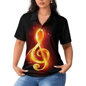 Fiery Musical Note Key Dames Poloshirts met korte mouwen Casual T-shirts met kraag Golfshirts Sport Blouses Tops L