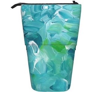 Nbtghga Blauwe Olieverf Textuur Print Potlood Telescopische Klassieke Kunsten Stand Up Etui Organizer Potlood Houder Make-up Tas Gift, Zwart, Eén maat