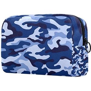 Blauwe Marine Grijs Camouflage Kleur Print Reizen Cosmetische Tas voor Vrouwen en Meisjes, Kleine Make-up Tas Rits Pouch Toiletry Organizer, Meerkleurig, 18.5x7.5x13cm/7.3x3x5.1in, Modieus