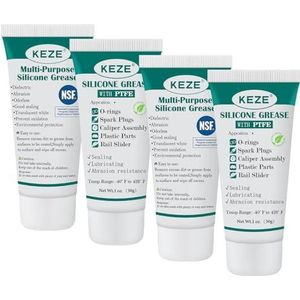 KEZE Siliconen tubes vet, PTFE synthetisch smeermiddel, schuifdeurvet, smering voor auto's, toiletafdichtingsringen, 4 verpakkingen