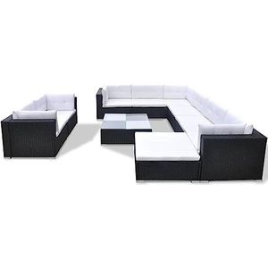 vidaXL Tuinmeubelset, 10-delig, met kussens voor terras, gazon, binnenplaats, balkon, zitstoel, stoel, meubels, polyrotan, zwart
