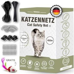 Menooka - Kattennet voor balkon zonder buizen 4 x 3 m - kattennet - kattenrooster raam - vogelnet - kattennet balkon - kattennet raam - bevestigingsset inclusief - kabelbinders