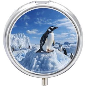 Sneeuw Berg Pinguïn Pillendoos Mini Pillendoosje Pocket Pil Case voor Mannen Reizen Pillendoos Leuke Pil Organizer 3 Compartiment Geneeskunde Pil Organizer Pil Container Pillenhouder