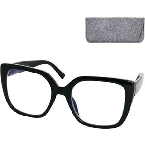 Mini Brille - Extra grote leesbril, rechthoekig, vlinder of zeshoekig, met licht, sexy montuur, incl. doos, grote vergrootbril voor dames, Zwarte vlinder, 1.5