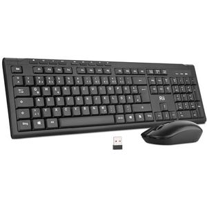 Rii Toetsenbord-muisset, draadloos, draadloos toetsenbord met muis, 9 shortcut-toetsen, draadloos toetsenbord en 4 dpi-muis voor computer/laptop/Windows/Mac, Duitse lay-out - zwart