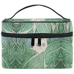 Kitten Kat Groene Bladeren Plant Cosmetische Tas Organizer Rits Make-up Tassen Pouch Toilettas voor Meisje Vrouwen