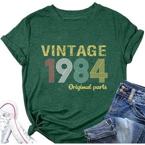 Vintage 1984 Shirts voor Vrouwen Zomer Ronde Hals Korte Mouw 40e Verjaardagscadeau Tees Shirts Harajuku Retro Eenvoudige Tops, Vintage Groen, S