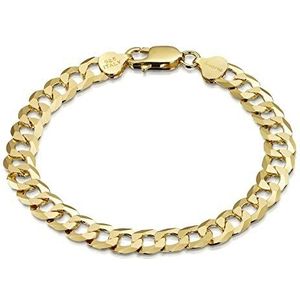 Amberta Sieraden - Echt 925 Sterling Zilver - 18K Geel Verguld Armband - Platte Gourmet Schakelarmband - Grof Chunky Polsmanchet voor Man - Lengte: 20 cm