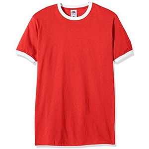 Fruit of the Loom Valueweight Ringer T-shirt voor heren, Rood/Wit, L