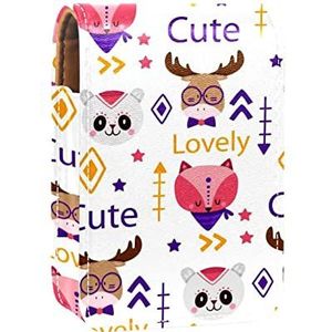 Dieren Mooie Lipgloss Houder Lipstick Case Draagbare Mini Lipstick Opbergdoos Reizen Lipstick Organizer Case met Spiegel voor Vrouwen, Meerkleurig, 9.5x2x7 cm/3.7x0.8x2.7 in