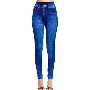 Dames Jeggings Gestreepte Denim Look Leggings Grote Maten Kleding Elastische Jeans Hoge Taille Skinny Broek Panty Lange Panty (Kleur: Blauw, One Size : XL)