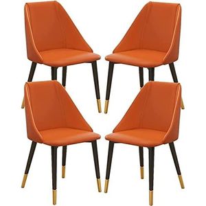 GEIRONV Lederen Eetkamerstoelen Set van 4, Kaptafel Make-up Stoel Moderne Slaapkamer Trouwzaal Balkon Fauteuil met Metalen Stoelpoten Eetstoelen (Color : Orange, Size : 85 * 44 * 42cm)