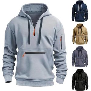 Trui met kwart rits heren lange mouw workout hoodie vintage tactisch, mannen kwart rits capuchon sweatshirt 1/4 rits trui lichtgewicht, halve rits hoodie sport capuchon tops met zak (grijs, 3X-Large)