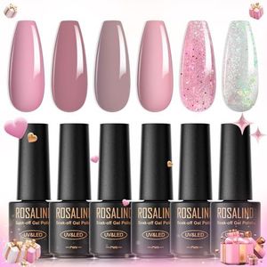 ROSALIND Pastel UV-Nagellak, 6 Kleuren, Mini-Gelnagellakset, Wit, Lichtroze, Donkerroze, Glitter, Roze, Soak Off, UV-En LED-Nagellak, French Manicure Voor Vrouwen, Moeder, Cadeau