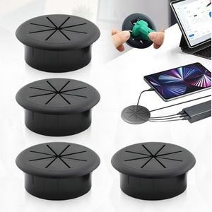 4 Stuks Kabeldoorvoer Zwart Kunststof, Kabeldoorvoer 60mm, Bureau Kabel Draad Grommet, Rond Kabeldoorvoer Bureau, Flexibele Kabeldoorvoer voor Bureau, Computertafel, Werkbladen, Meubels
