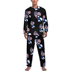 Finland Amerikaanse vlag zachte heren pyjama set comfortabele lange mouwen loungewear top en broek geschenken S