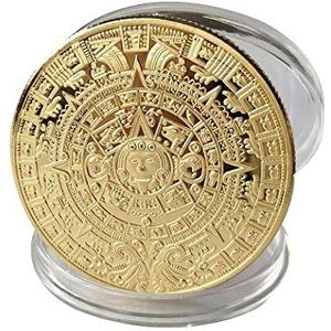 Kocreat De Maya-piramide herdenkingsmunt verzilverd messing munt Copy-Silver Plated Mayan Azteekse Kalender Souvenir Herdenkingsmunt Collectie Goud
