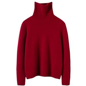 Wol Mengen Eenvoudige Truien Vrouw Coltrui Solid Commute Thicken Pullover Herfst, Rood, XL