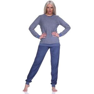 NORMANN Dames badstof pyjama lange mouwen pyjama met manchetten in strepenlook, kleur: marine, maat: 48/50, marineblauw, 48/50