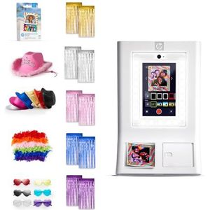 HP Sprocket Fotohokje Instant kleurenfotoprinter (Wit) + Zinkpapier (100 vellen) + Fedora (6) + Brillen (6) + Boas (6) & meer