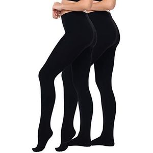 Yenita Set van 2 thermische panty's voor dames met zachte warme binnenfleece in het zwart, zwart, S/M