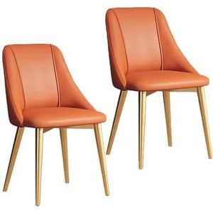 Fauteuil, strandfluwelen eetkamerstoel set van 2 middenrug lederen accentstoel moderne vrije tijd vergulde poten gestoffeerde woonkamer bureaustoel for eetkamer keuken(Color:Orange)