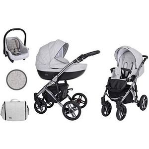 KUNERT Kinderwagen MILA PREMIUM CLASSIC sportwagen babywagen autostoel babyzitje complete set kinderwagen set 3 in 1 (grijze lijn, framekleur: grafiet, 3-in-1)