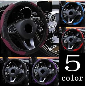 Universele Wieldop Geschikt 37-38 Cm Auto Decoratie Koolstofvezel Universele Auto Stuurhoes Ademend Anti Slip PU Lederen Stuurhoezen Auto Stuurhoes (Kleur : Blauw)