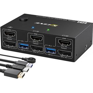 USB 3.0 Dual KVM Switch Displayport + HDMI, 2 PC 2 Monitor 4K@60Hz, HDMI 2.0 DP1.4 Met 4 USB 3.0-Poorten Voor 2 Computers Deel Muis, Toetsenbord En Monitor