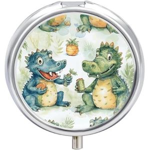 Krokodil Vrienden Pillendoos Mini Pillendoosje Pocket Pil Case voor Mannen Reizen Pillendoos Leuke Pil Organizer 3 Compartiment Geneeskunde Pil Organizer Pil Container Pillenhouder