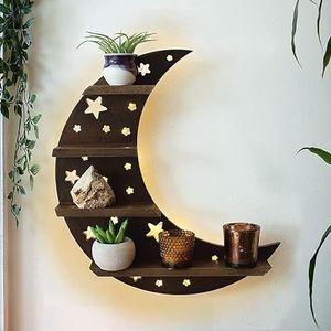 Wandplanken voor Decor Houten Plank Kristal Essentiële Olie Opbergrek Muur Display Decor Rack Wall Mount Woonkamer Slaapkamer Organizer Plank Drijvende Planken voor Muuropslag