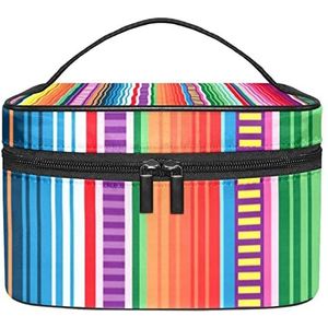 Boho Stripe Kleurrijke Make-up Organizer Bag, Reizen Make-up Tas Organizer Case Draagbare Cosmetische Tas voor Vrouwen en Meisjes Toiletartikelen, Meerkleurig, 22.5x15x13.8cm/8.9x5.9x5.4in