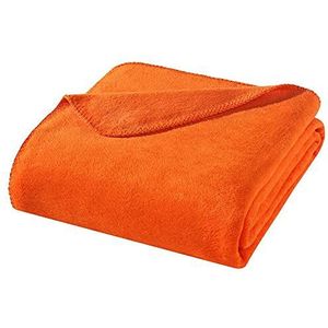 WOHNWOHL Knuffeldeken 150x200cm • Zachte sprei • Bankdeken • Woondeken • Winterdeken • Ökotex gecertificeerde katoenen deken • Kleur: oranje