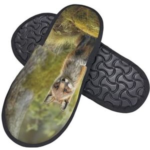 HerfsT Dieren in bos print harige pantoffels voor vrouwen mannen pluizige traagschuim pantoffels winter pluche huis slippers M, Zwart, Medium