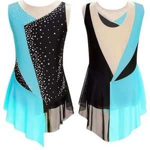 Turnpakje voor meisjes Meisjes glinsterende strass kunstschaatsen leotard kleur blok doorschijnende mesh splice body ritmische gymnastiek prestatiekleding(Color5,16)