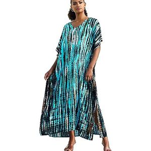 YouKD Print Bloemen Lange Kaftan V-hals Robe Boho Strand Badpak Cover Up Maxi Jurk voor Dames