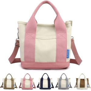 Elmyse handtas, Elmyse handtas met capaciteit en meerdere zakken, canvas draagtas met meerdere zakken en ritssluiting, geschikt for uw dagelijkse behoeften (Color : Pink-b, Size : 1PCS)